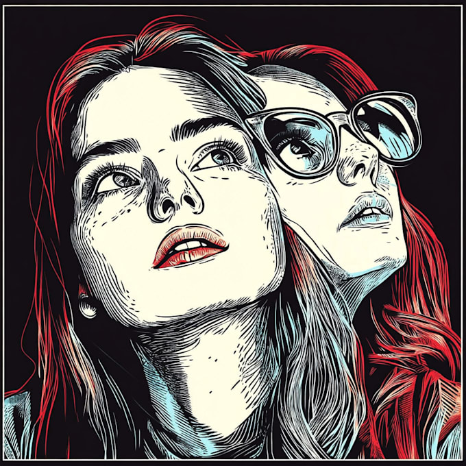 draw a custom portrait in linocut style