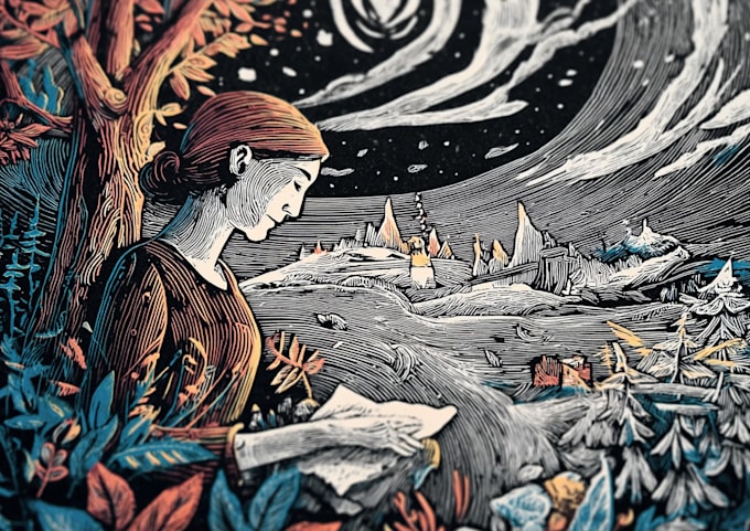 draw a custom portrait in linocut style