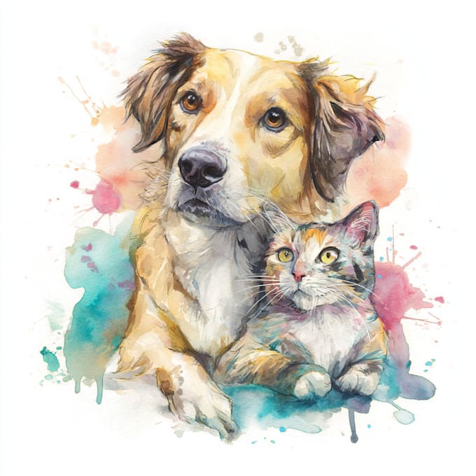 paint dog, cats, whatever pet portrait with watercolor