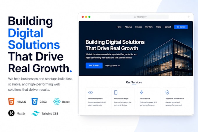 build a responsive react or nextjs website for your business