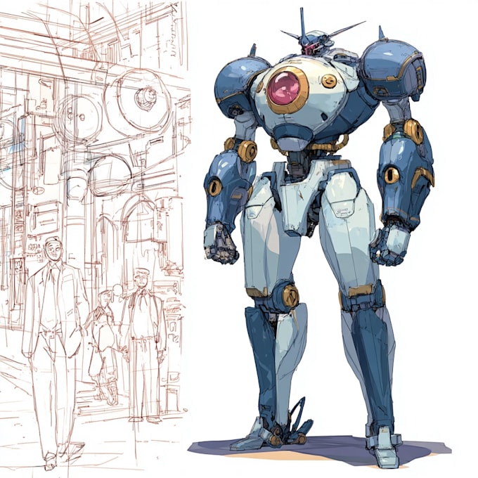 Draw mecha and robot reference sheet in anime style by Greksyte | Fiverr