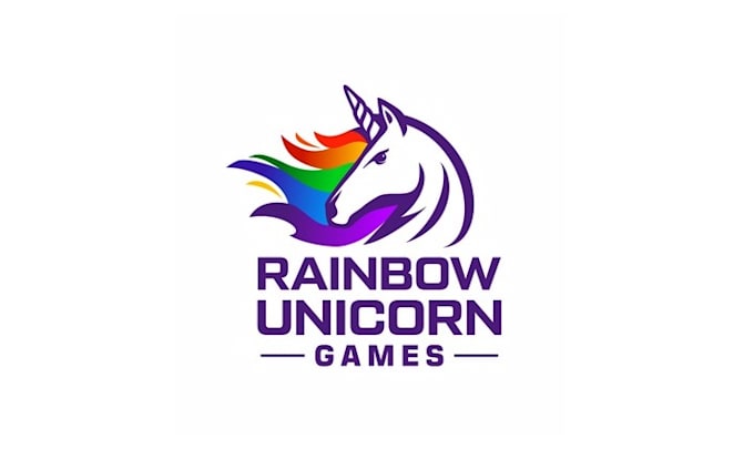 design attractive rainbow unicorn games logo