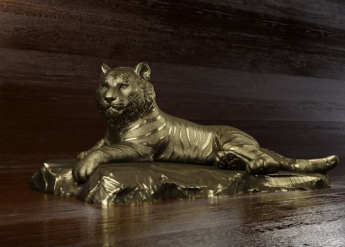 create custom 3d tiger product sculpture,product rendering,tiger figurine design