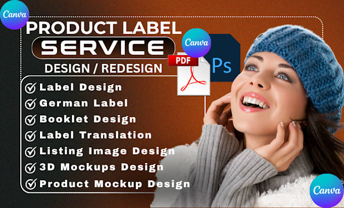 design german product label, infographics listing images and realistic 3d mockup