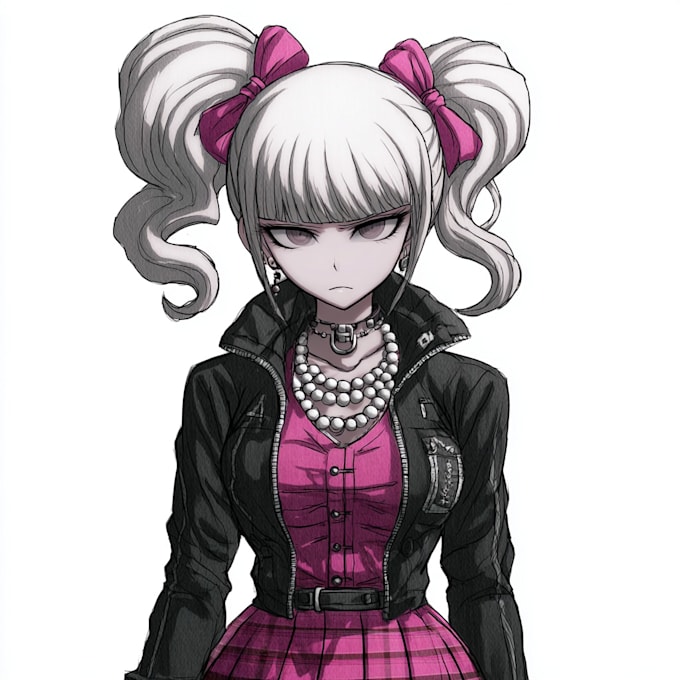 illustrate danganronpa characters in dramatic anime style