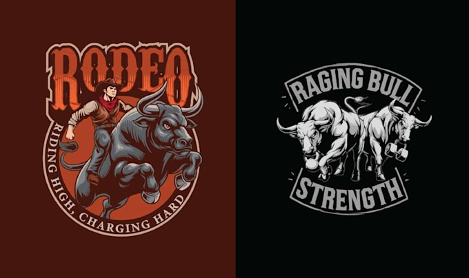 Design vintage gym cowboy riding bull logo by Jamesiok | Fiverr