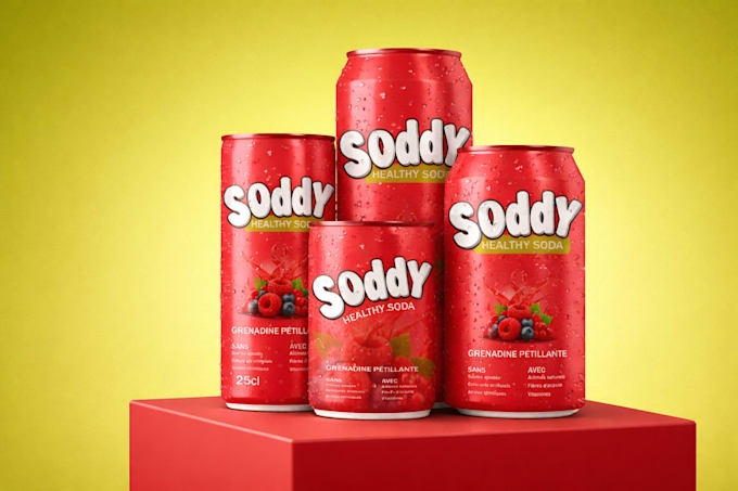 design professional energy drink, beer, soda juice can label and 3d mockups