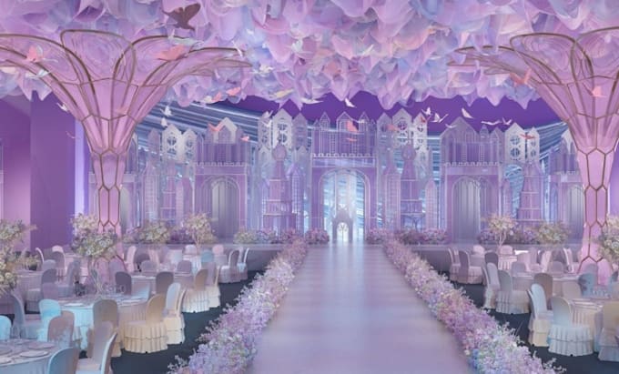 Design 3d interior and interior for wedding hall, event center with ...