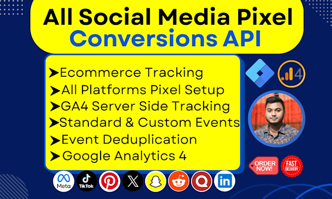 setup facebook tiktok pinterest reddit linkedin twitter x pixel conversions API