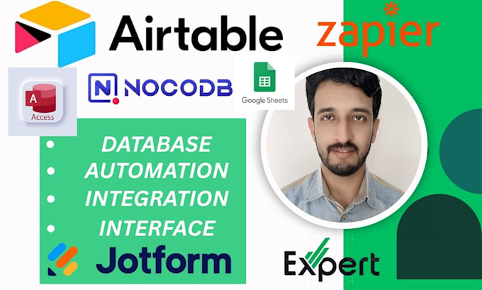 build databases in airtable, zapier, nocodb, google sheets, and ms access, CRM