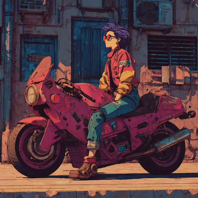 draw retro cyberpunk anime illustration