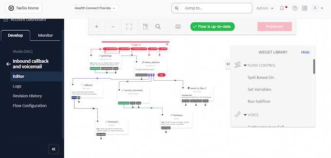 build twilio studio flow and IVR , voicemail call forwarding