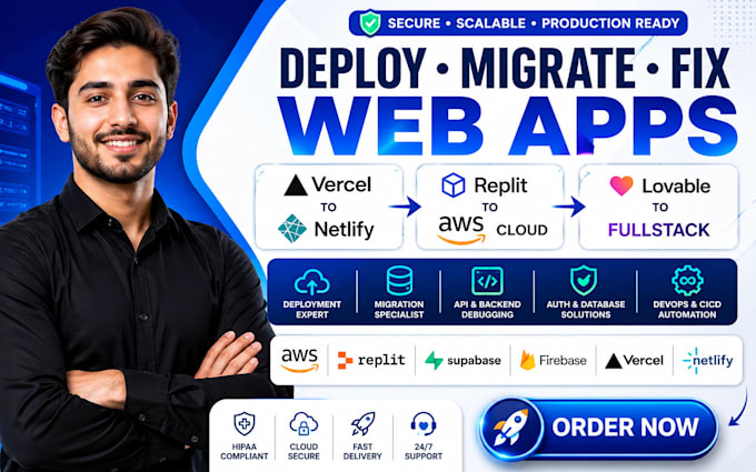 deploy migrate vercel to netlify, replit to hipaa AWS cloud lovable to fullstack