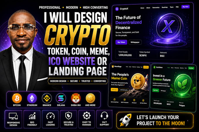 design a professional crypto token, coin, meme, ico website
