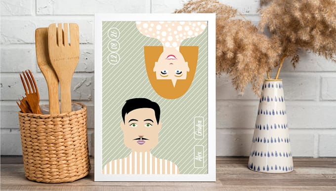 design a modern custom couple portrait poster for weddings or gifts