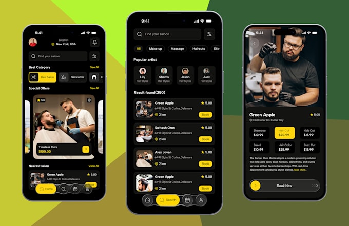 modern barber shop and home services mobile app