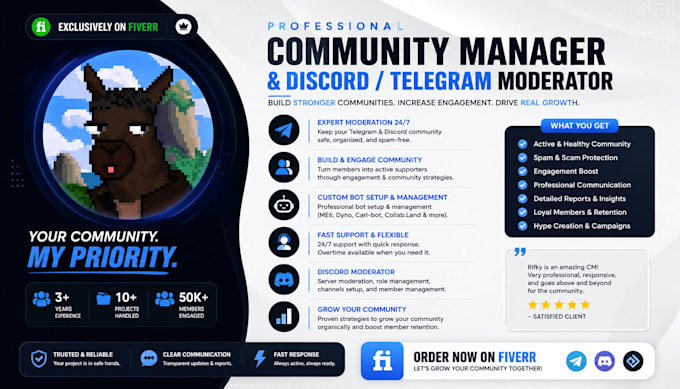 be your telegram moderator or customer service