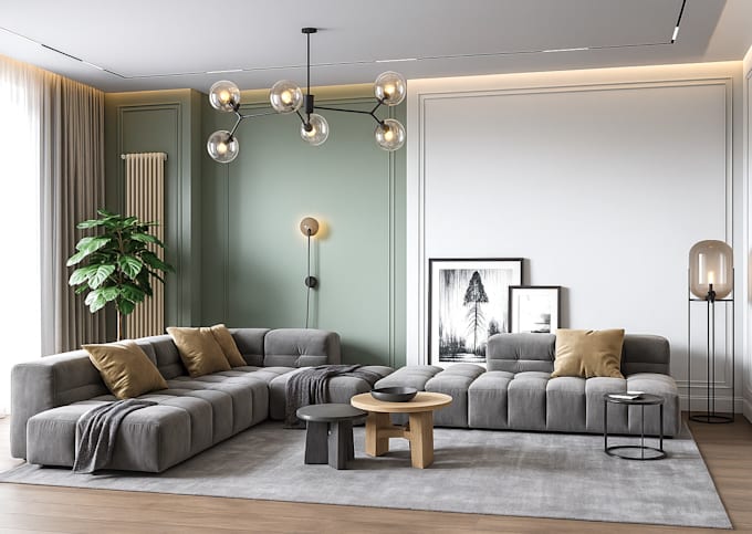 3d living room interior design, decorate, render, visualize