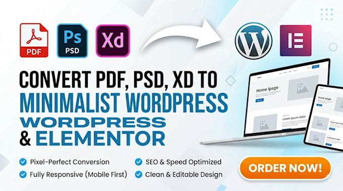 convert pdf, psd ,xd to ,minimal wordpress elementor website