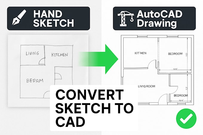 convert hand sketches, pdfs or images to professional autocad