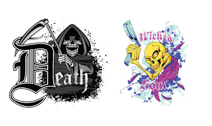 design skull graffiti logo with typography vector illustration