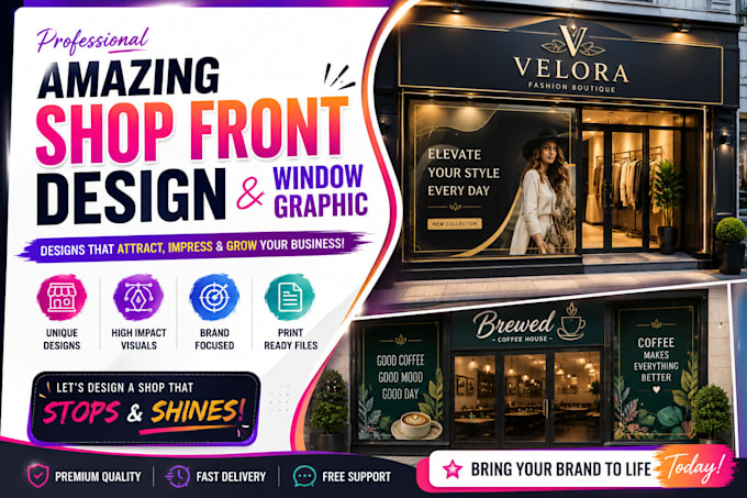 create amazing outstanding shop front design, window graphic