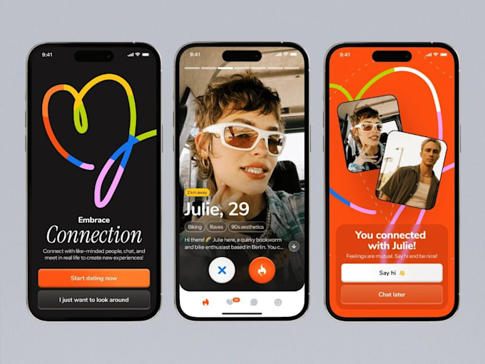 develop modern dating app, tinder clone app, social media app, chat app
