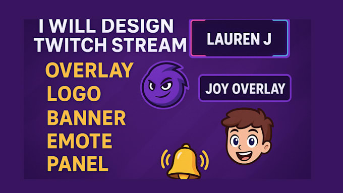 Design overlay, logo, banner, emote, panel, alert animati per twitch