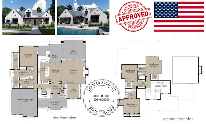 licensed architect, permit ready drawing, architect stamp illinois iowa michigan