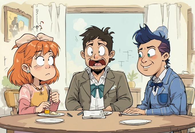 draw a cartoon characters in a funny sketch
