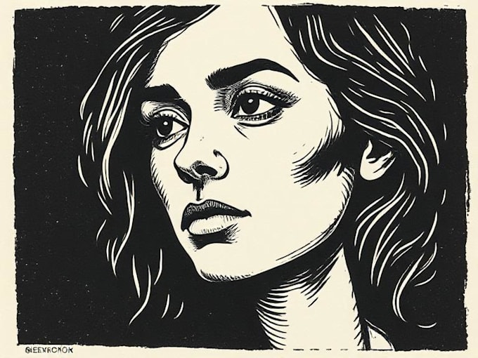 create a portrait print linocut style digital art