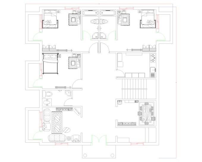 draw architectural floor plan layout in autocad 2d