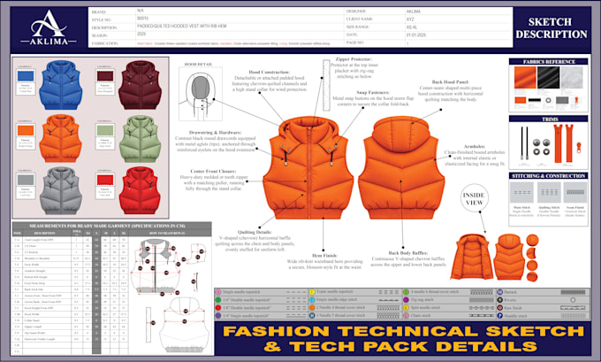 design tech pack and fashion sketch for manufacturing