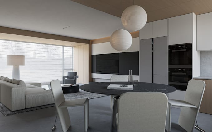 remodel functional interior space, modern home decor,layout, realistic rendering