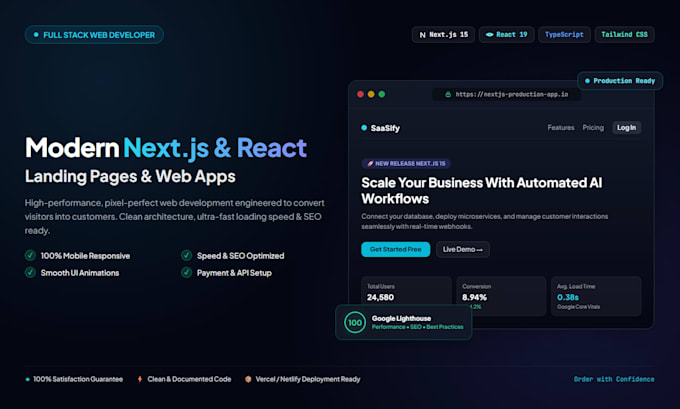build a modern next js and react landing page or website