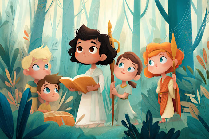create cute children book illustrations with animals