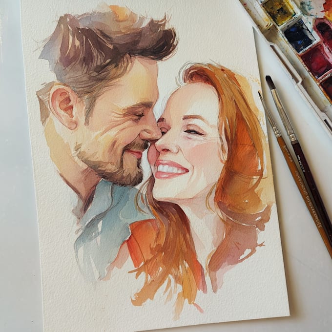 create a couple portrait watercolor painting
