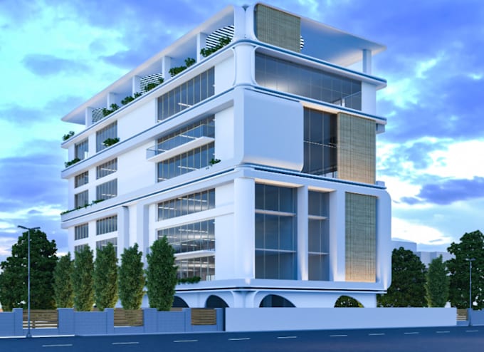 create modern exterior futuristic building,3d modeling, cityscape, facade render