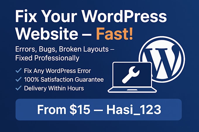 fix wordpress issues, header and nav issues, and all errors within 24 hours