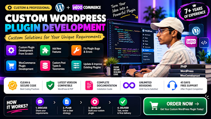 develop a custom wordpress plugin, woocommerce plugin, or fix plugin errors
