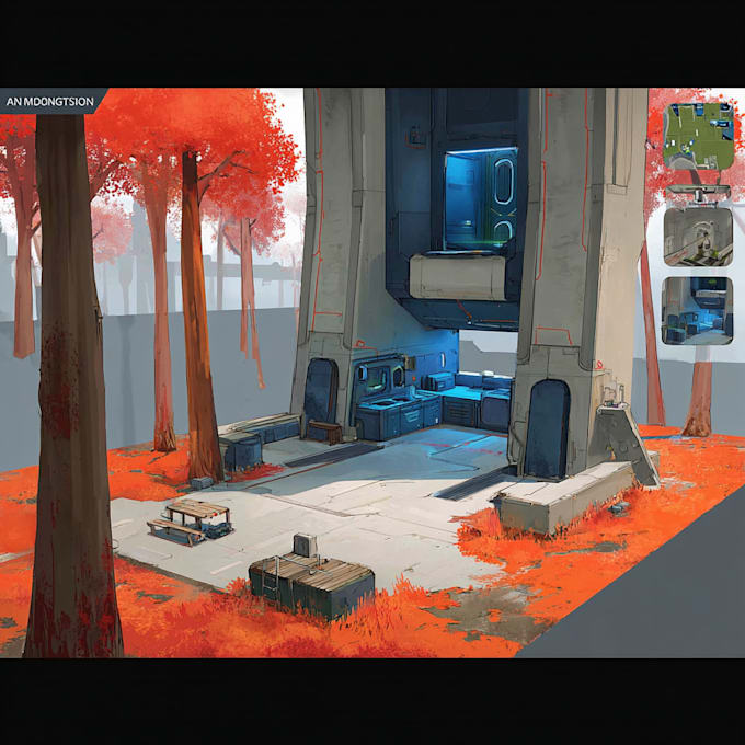 make a 2d game environments concept art in maya, blender