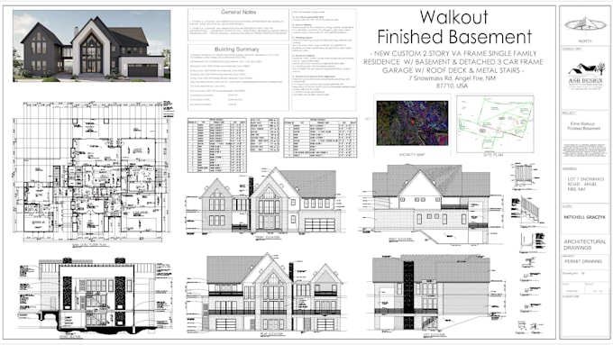 create floor plans, site plans, roof plans, elevations and sections for permit