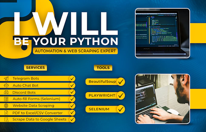 build custom python bots for telegram, discord and scraping