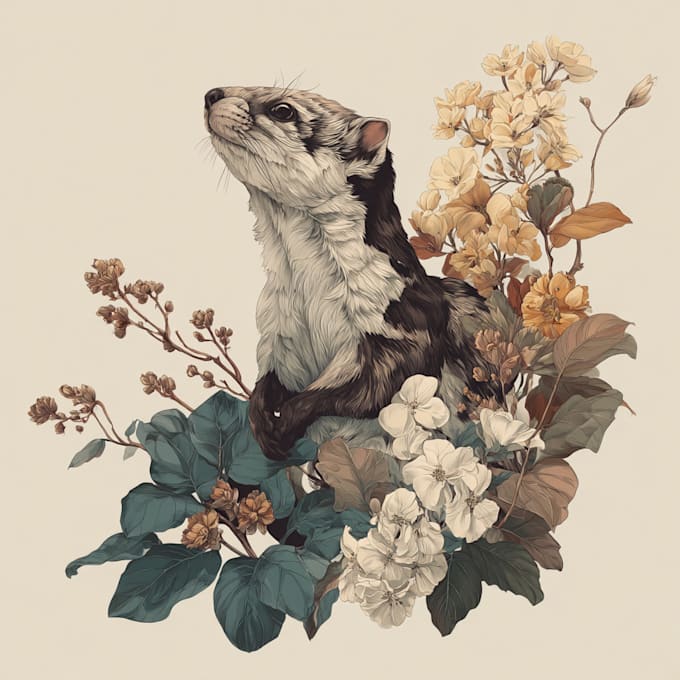 draw an animal and botanical illustration