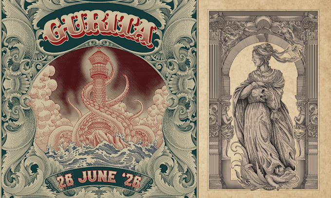 create detailed vintage engraving and etching illustration