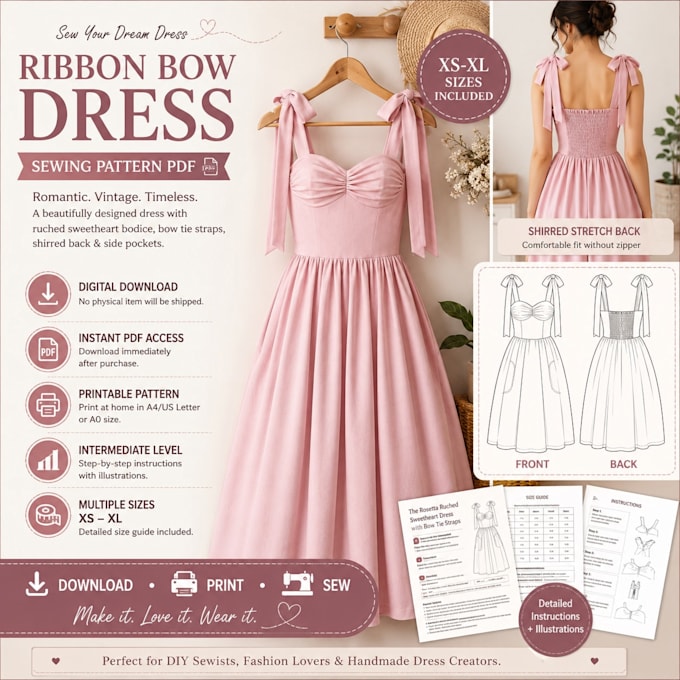 design a professional digital sewing pattern PDF for  dresses