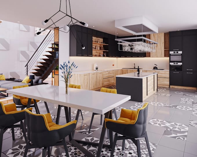 renovate modern kitchen,render dining area,open plan layout,home interior design