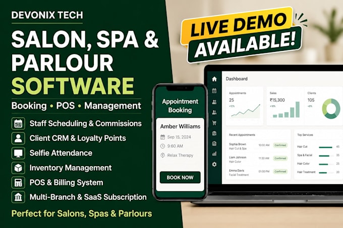 develop a salon spa parlour software and booking pos system