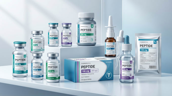 product label design peptides 3d vial mockup peptide label supplement labels cbd