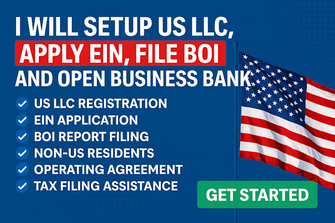 do US llc registration, ein, boi report and open business bank, stripe paypal